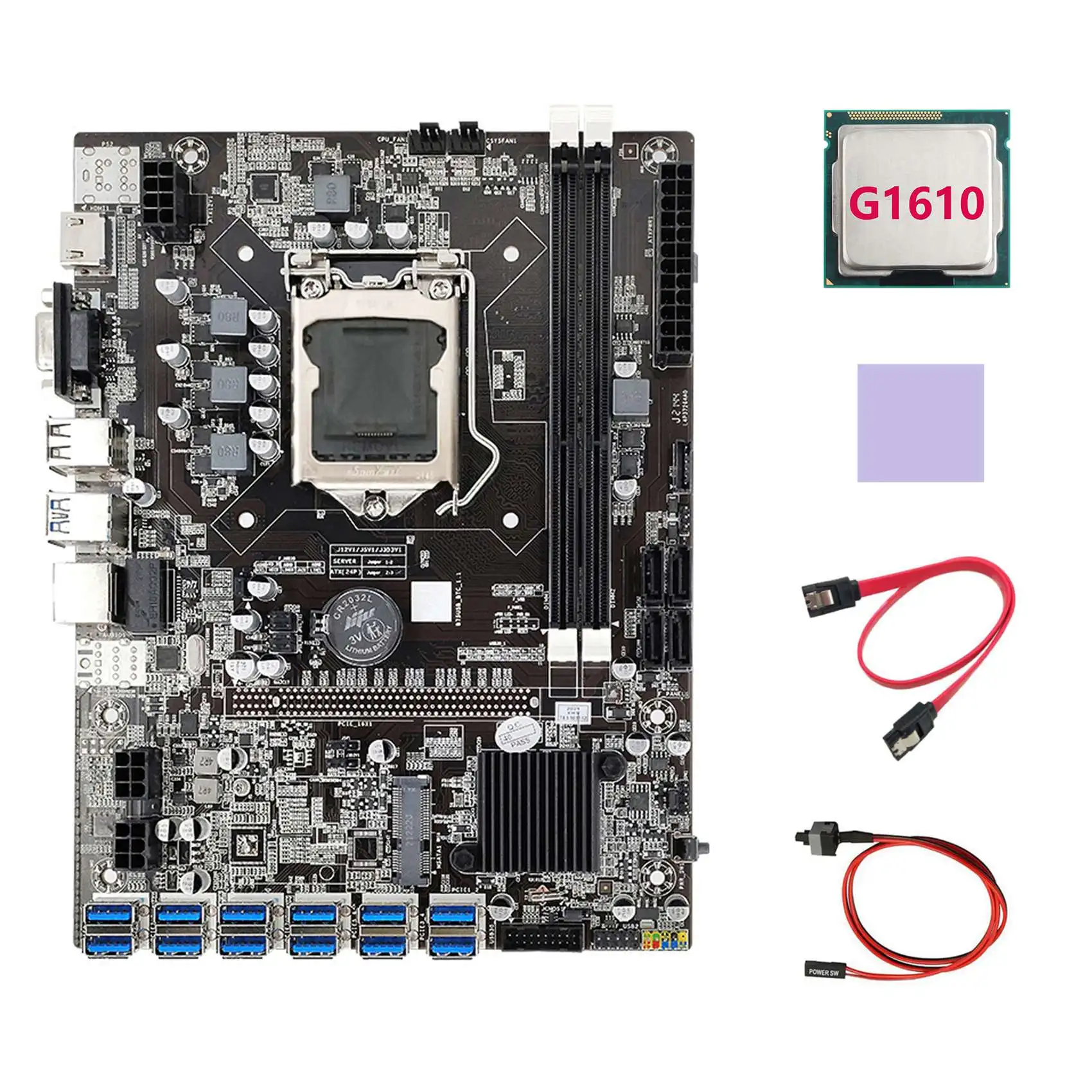 B75 ETH Mining Motherboard 12 PCIE to USB+G1610 CPU+Switch Cable+SATA Cable+Thermal Pad LGA1155 DDR3 B75 USB Motherboard
B75 ETH Mining Motherboard 12 PCIE to USB+G1610 CPU+Switch Cable+SATA Cable+Thermal Pad LGA1155 DDR3 B75 USB Motherboard