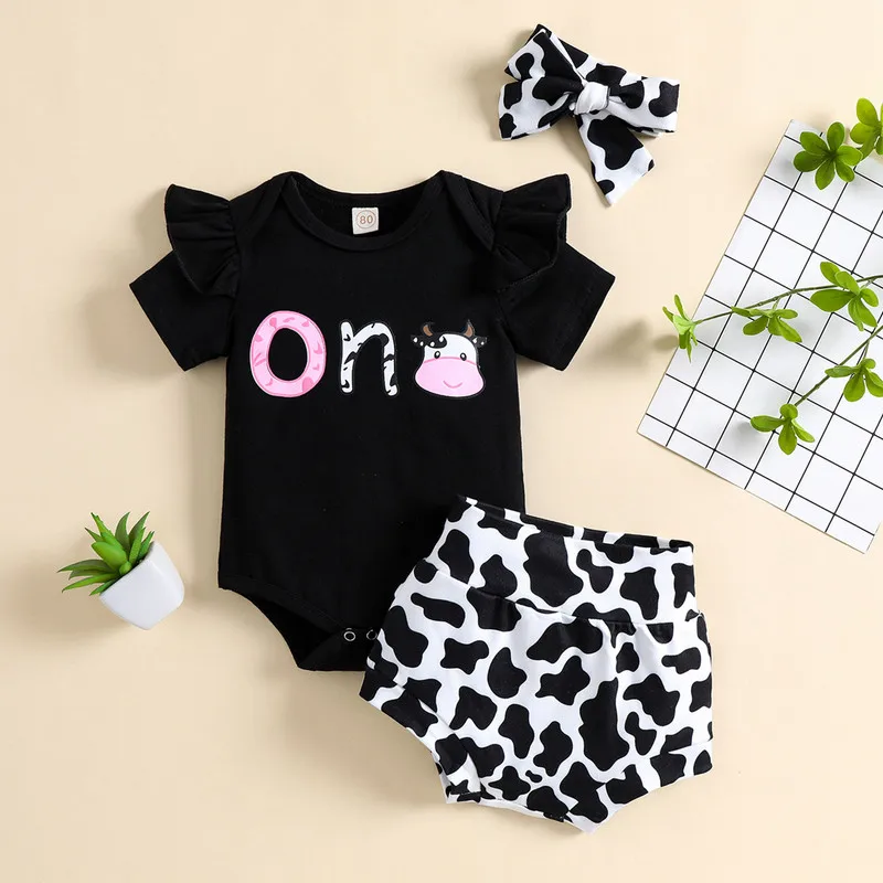 Baby Girl Shorts Suit Letter Print Short Sleeve Jumpsuit Cow Skin Print Shorts Bow Headband
Baby Girl Shorts Suit Letter Print Short Sleeve Jumpsuit Cow Skin Print Shorts Bow Headband