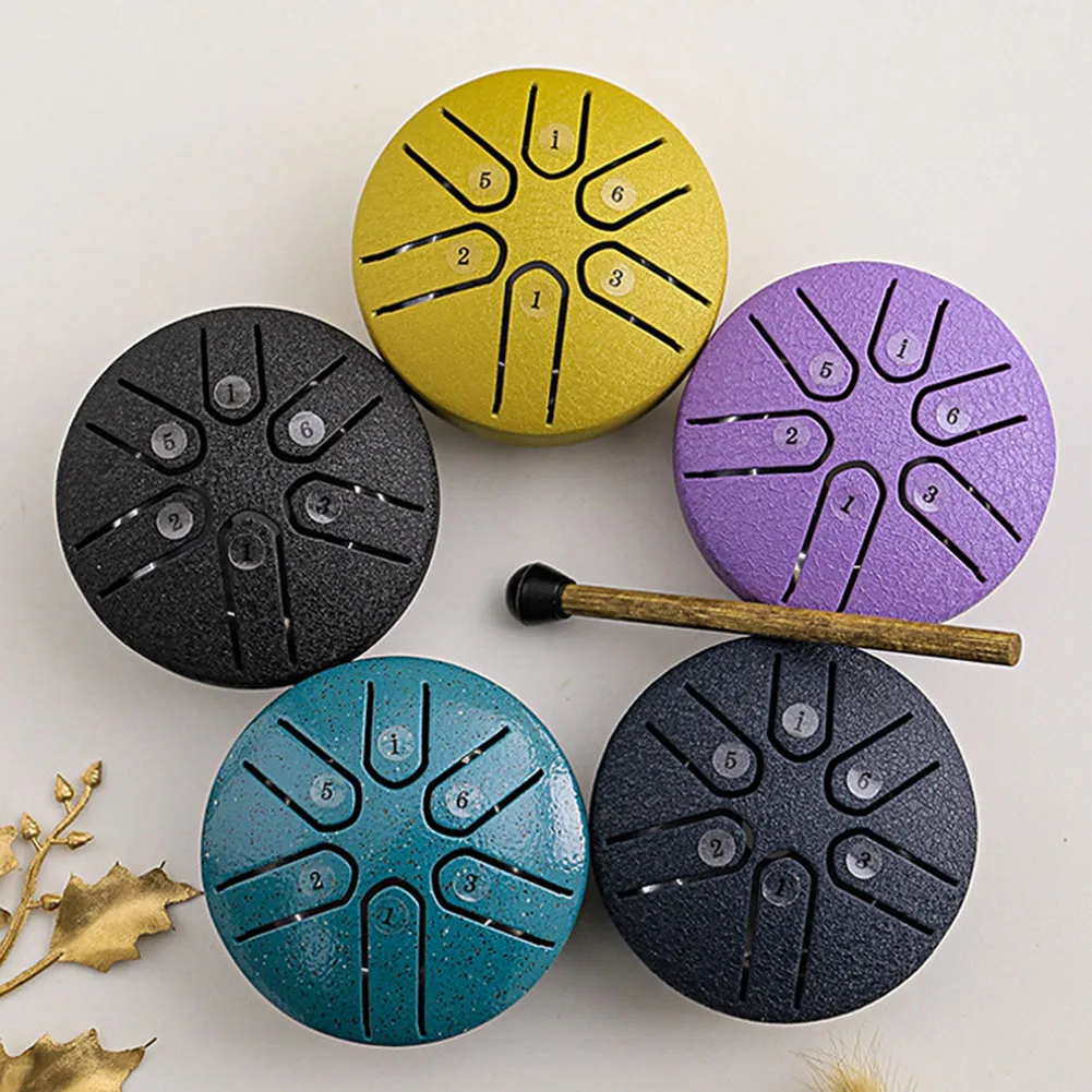 

3 Inch 6-Tone Steel Tongue Drum Small Hand Pan Drums With Drumsticks Percussion Instruments For Yoga Meditation Relaxing