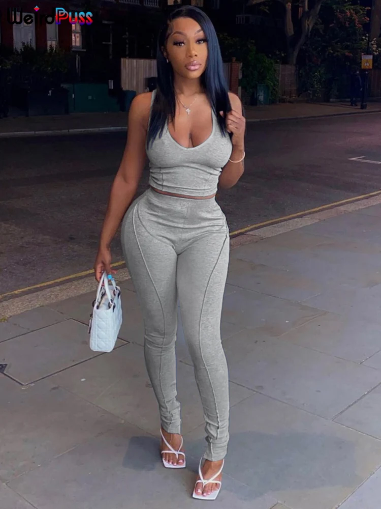 Weird Puss Women Tracksuit Casual 2 Piece Set Elastic Sleeveless Low-Neck Tank Top+Leggings Matching Summer Fashion Streetwear
Weird Puss Women Tracksuit Casual 2 Piece Set Elastic Sleeveless Low-Neck Tank Top+Leggings Matching Summer Fashion Streetwear