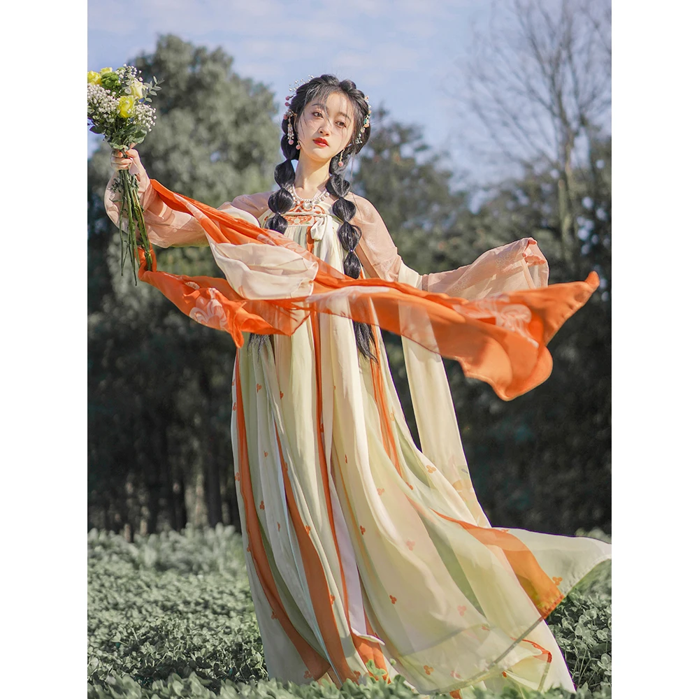 ShiJiuMi Summer Orange Hanfu Women's Printing Shawl Tang Dynasty Ancient Chinese Traditional Dress Pibo Fairy Dancewear Costume
ShiJiuMi Summer Orange Hanfu Women's Printing Shawl Tang Dynasty Ancient Chinese Traditional Dress Pibo Fairy Dancewear Costume