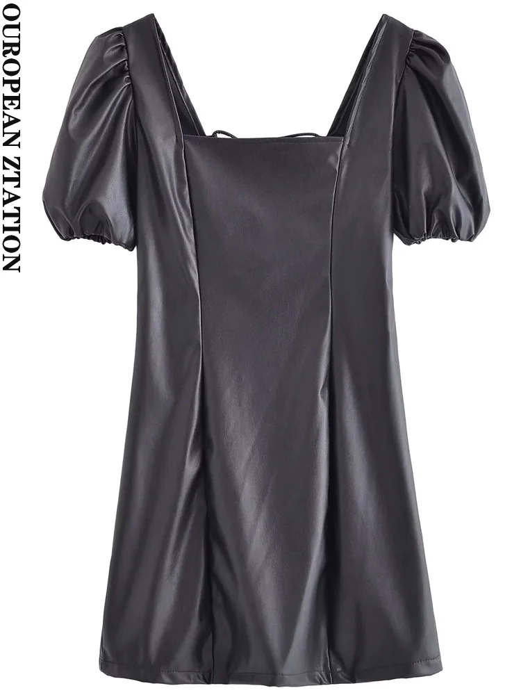 PAILETE Women 2022 fashion with drawstring faux leather mini dress vintage backless short puff sleeves female dresses vestidos
PAILETE Women 2022 fashion with drawstring faux leather mini dress vintage backless short puff sleeves female dresses vestidos