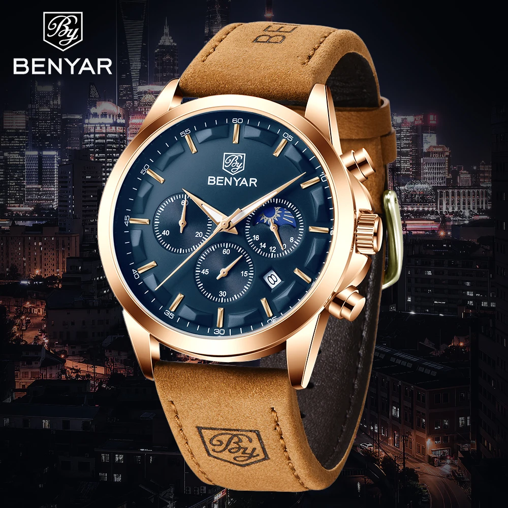2022 Benyar New Fashion Brand Men's Luxury Quartz Watch High Quality Waterproof Leather Luminous Pointer Watch Relogio Masculino 
2022 Benyar New Fashion Brand Men's Luxury Quartz Watch High Quality Waterproof Leather Luminous Pointer Watch Relogio Masculino