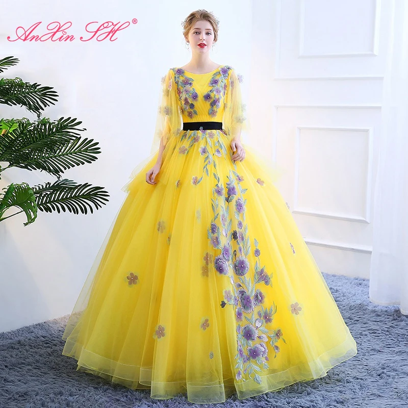 AnXin SH princess golden lace purple flower beading pearls o neck ruffles sleeve stage host ball gown lace up evening dress
AnXin SH princess golden lace purple flower beading pearls o neck ruffles sleeve stage host ball gown lace up evening dress