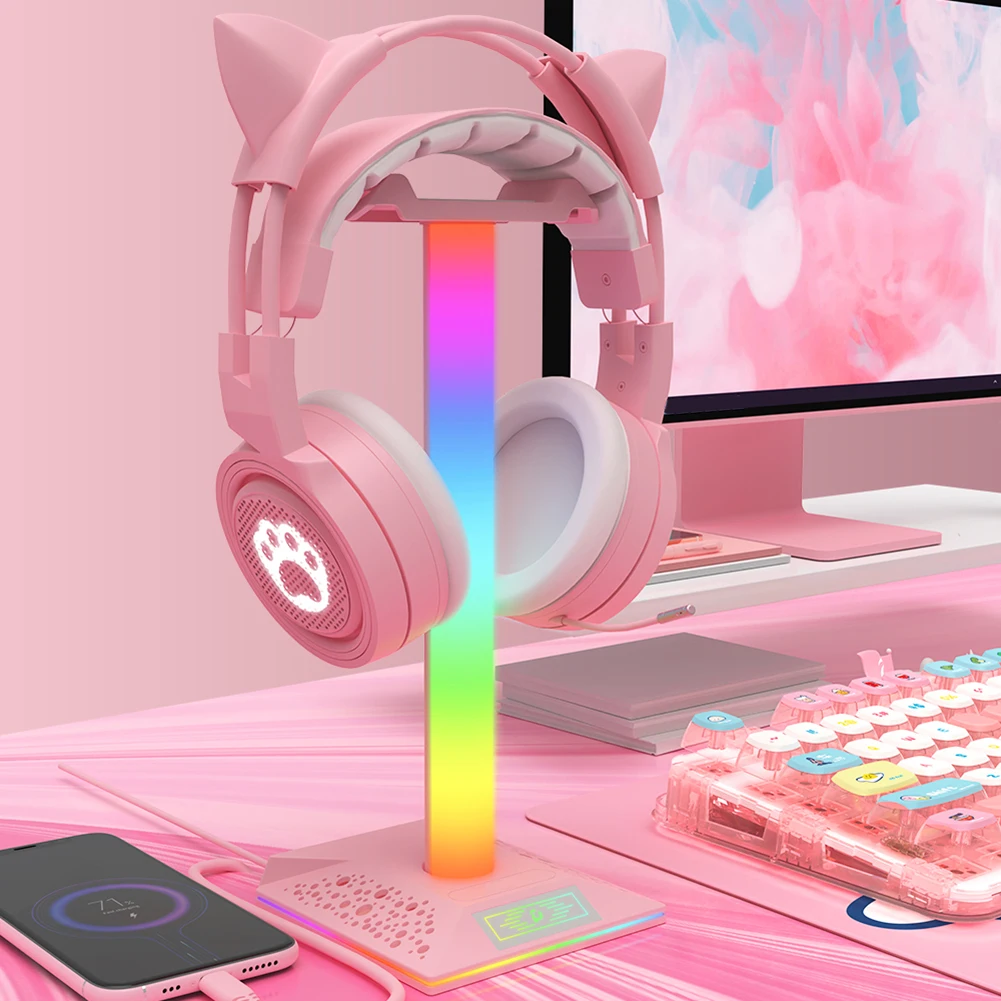 Pink Headset Stand RGB Gaming Headphone Holder Bracket with USB Ports Touch Control Light Desktop Earphone Hanger Display Rack
Pink Headset Stand RGB Gaming Headphone Holder Bracket with USB Ports Touch Control Light Desktop Earphone Hanger Display Rack