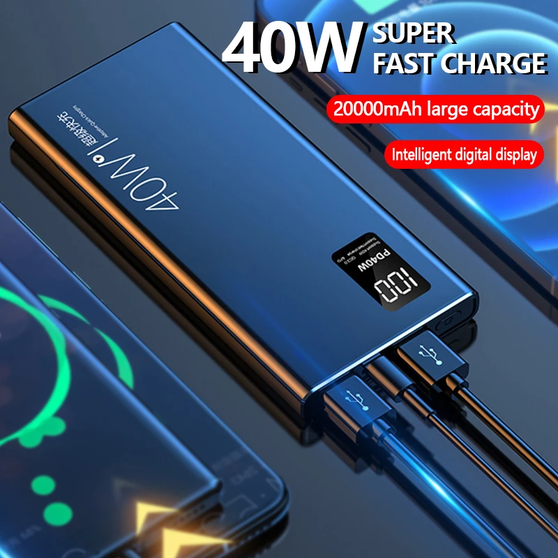 40w Super Fast Charging Large Capacity 20000 mAh Power Bank Two-way Fast Charging Digital Display External Battery QC3.0
40w Super Fast Charging Large Capacity 20000 mAh Power Bank Two-way Fast Charging Digital Display External Battery QC3.0