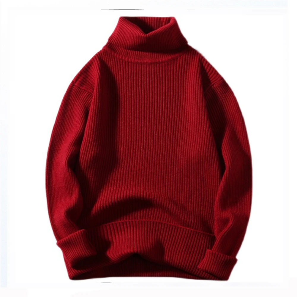 

Covrlge Winter New Men's Fleece Sweater Solid Color Knit Pullover for Men Bottoming Knitted Long-sleeved Turtleneck Male MZM231