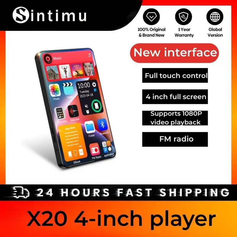 

4-inch X20 New UI MP4 Music Player Touch Screen 16GB BT5.0 With Speakers 1080P Video Playback Recording E-book FM MP3 Player