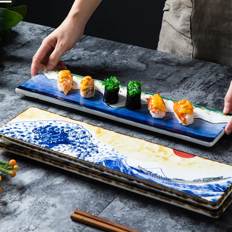 

Керамическая большая тарелка 16 дюймов в японском стиле, прямоугольные тарелки, поднос для суши, сашими, посуда для сервировки дома, столовая...