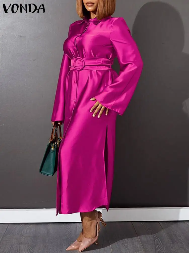 VONDA Elegant Women Satin Silk Maxi Dress 2022 Autumn Casual Loose Lapel Buttons Party Sundress Long Sleeve With Belt Vestidos
VONDA Elegant Women Satin Silk Maxi Dress 2022 Autumn Casual Loose Lapel Buttons Party Sundress Long Sleeve With Belt Vestidos