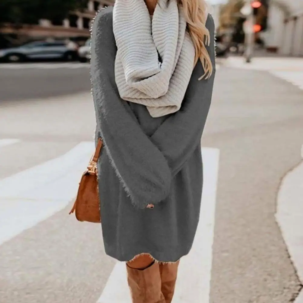 Sweater Dress Thick Solid Color Fashion Plush Warm Midi-length Sweater Dress Pullover Dress for Home
Sweater Dress Thick Solid Color Fashion Plush Warm Midi-length Sweater Dress Pullover Dress for Home