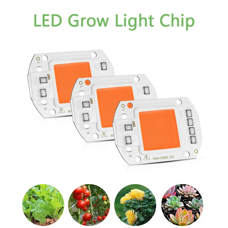 

COB LED Grow Light Chip Full Spectrum 20W/30W/50W AC 110V 220V 380-840nm Phyto Lamp Chip Driver-free For Plant Flowers Seedling