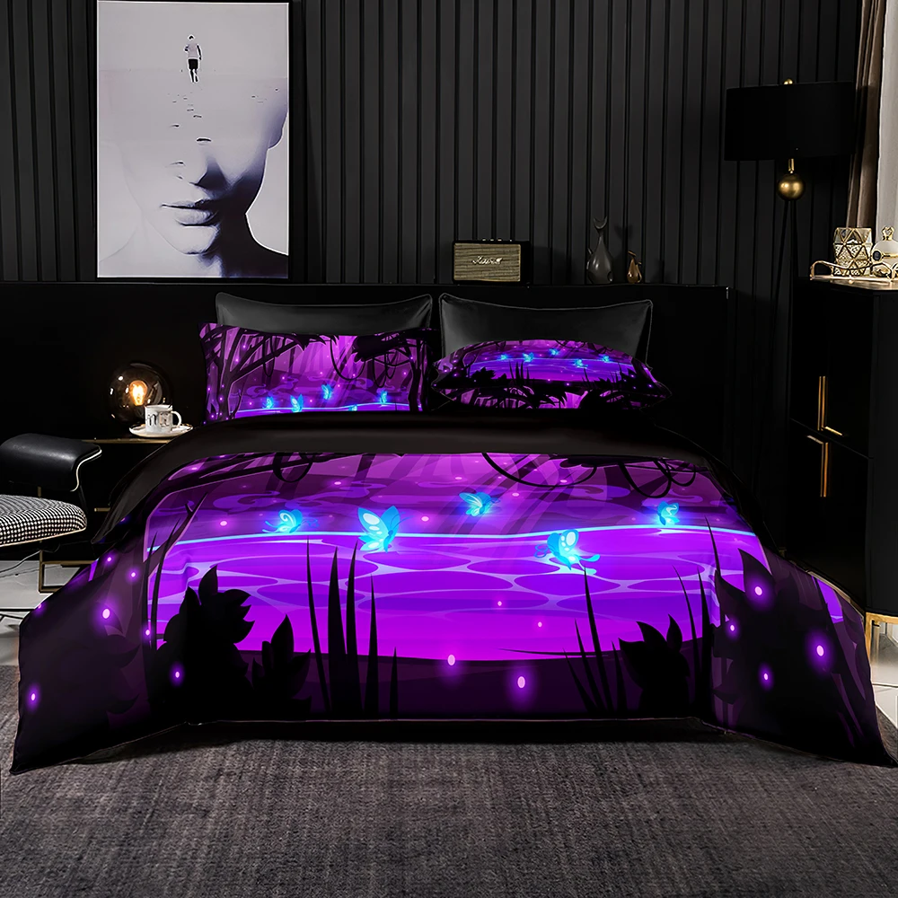 Black Grassland Bedding Set Cartoon Blue Butterfly Duvet Cover and Pillowcase Purple River Quilt Cover Queen King Bed Accessory
Black Grassland Bedding Set Cartoon Blue Butterfly Duvet Cover and Pillowcase Purple River Quilt Cover Queen King Bed Accessory
