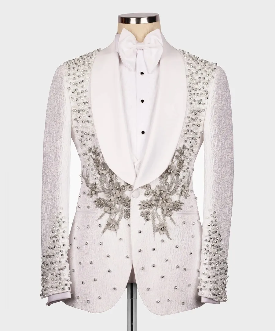 Luxury Wedding Tuxedo Ivory Formal Groom Men Suits Slim Fit Crystals Appliques Laple Blazer Tailored Costume Homme Pour Mariage
Luxury Wedding Tuxedo Ivory Formal Groom Men Suits Slim Fit Crystals Appliques Laple Blazer Tailored Costume Homme Pour Mariage