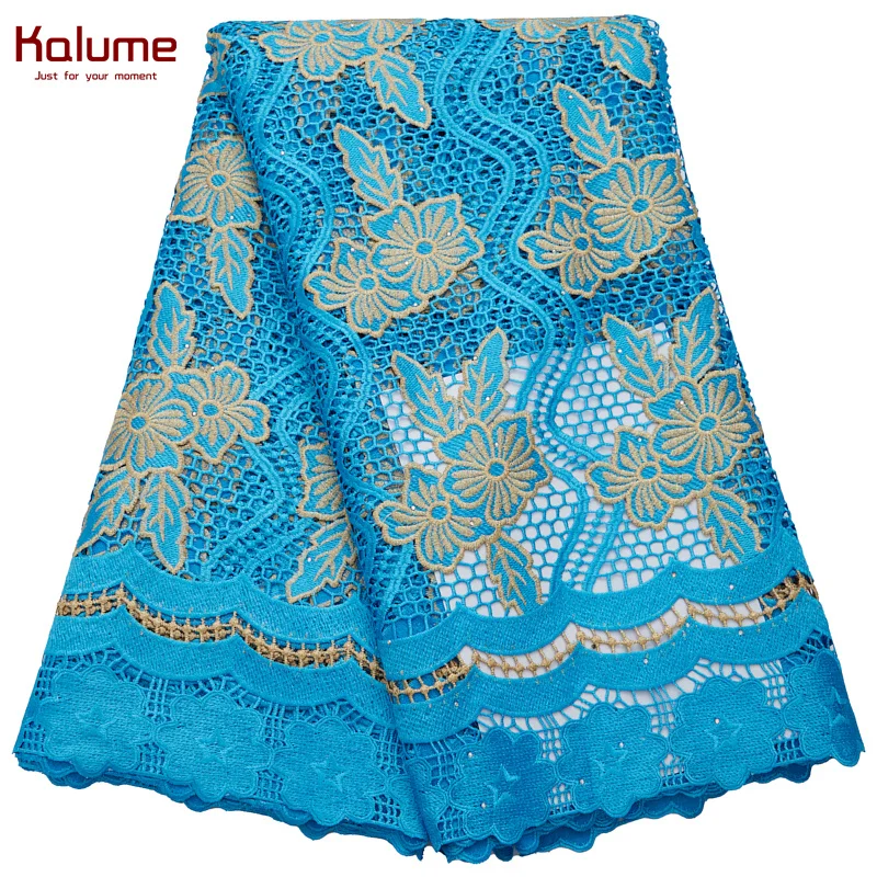 

Kalume Africain Guipure Tissu Lace Fabric Royal Blue And Gold French Nigerian Guipure Lace Fabric For Sew Women Dresses F2792