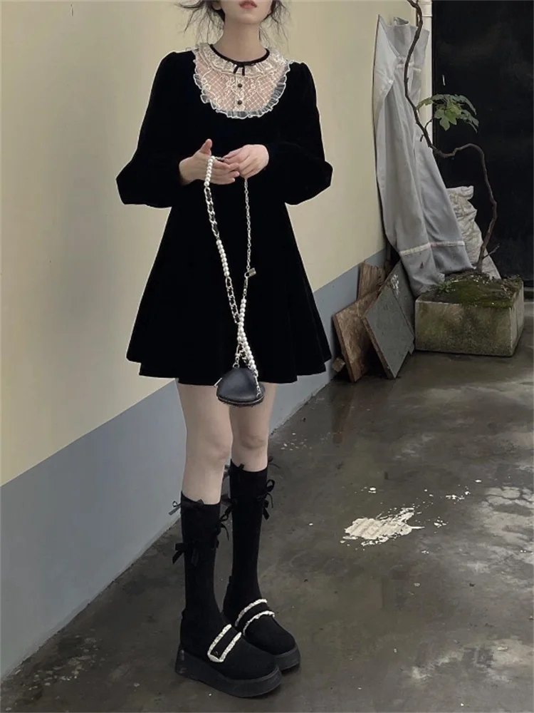 Vintage Black Kawaii Mini Dress Gothic Lace Patchwork Elegant Vintage Dresses Women Long Sleeve 2022 Spring Fashion Female Robe
Vintage Black Kawaii Mini Dress Gothic Lace Patchwork Elegant Vintage Dresses Women Long Sleeve 2022 Spring Fashion Female Robe