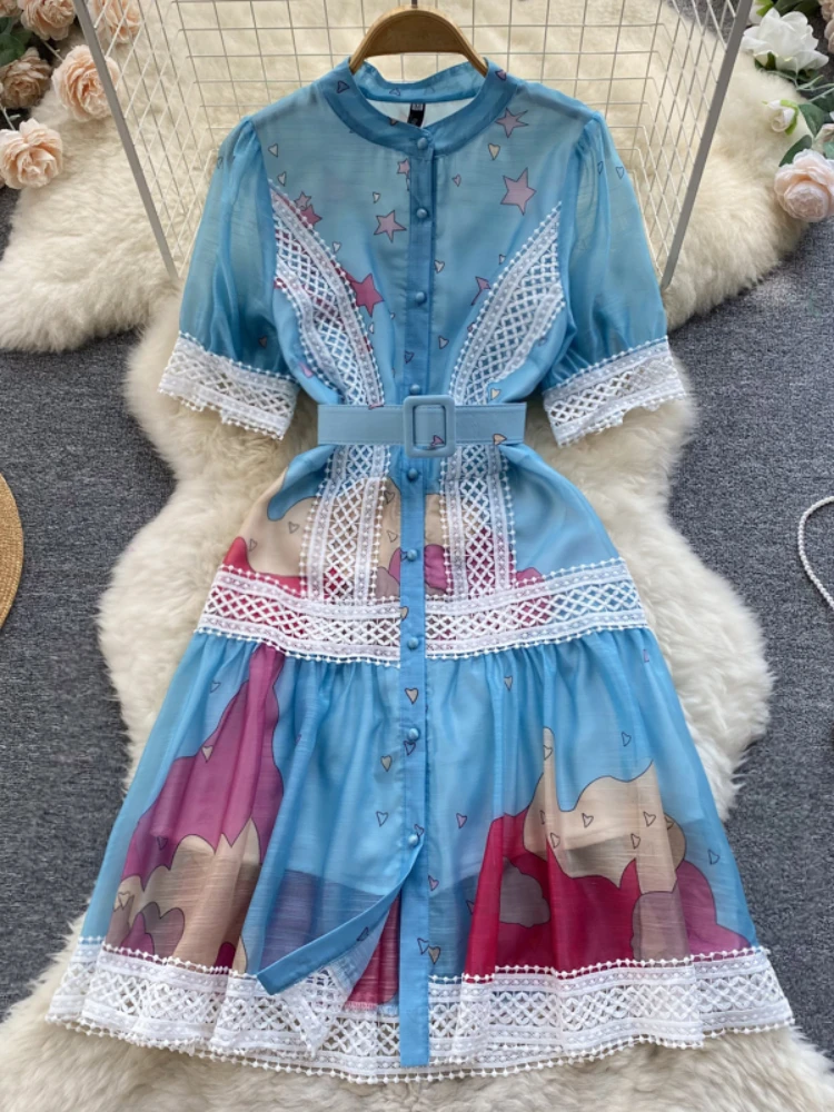 Aibeautyer New Casual Summer Floral Print Slim Short Lady Dress A Line O Neck Chiffon Button Single Breasted Women Dresses 
Aibeautyer New Casual Summer Floral Print Slim Short Lady Dress A Line O Neck Chiffon Button Single Breasted Women Dresses