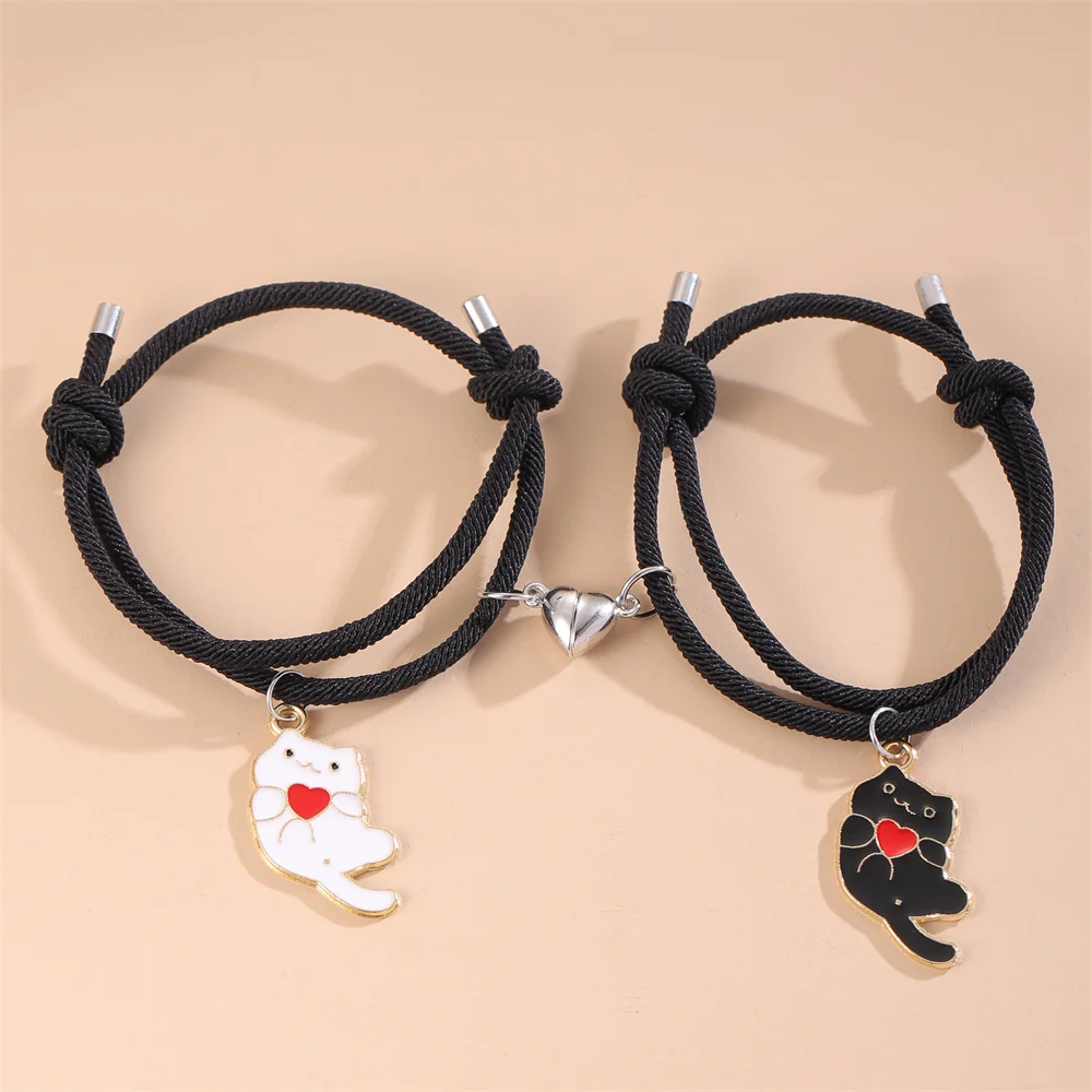 Coconal Cute Cartoon White Black Cat Heart Enamel Pendant Woven Bracelet For Man Couple Braid Fashion Bracelet Wear Jewelry Gift
Coconal Cute Cartoon White Black Cat Heart Enamel Pendant Woven Bracelet For Man Couple Braid Fashion Bracelet Wear Jewelry Gift