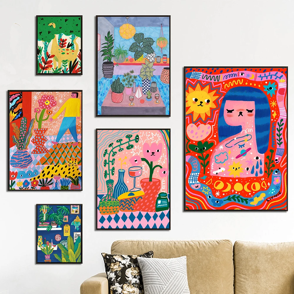 Jungle Colorful Cute Cat Art Canvas Painting Abstract Cartoon Plants Leaves Poster Print Kid Living Room Wall Picture Home Decor
Jungle Colorful Cute Cat Art Canvas Painting Abstract Cartoon Plants Leaves Poster Print Kid Living Room Wall Picture Home Decor