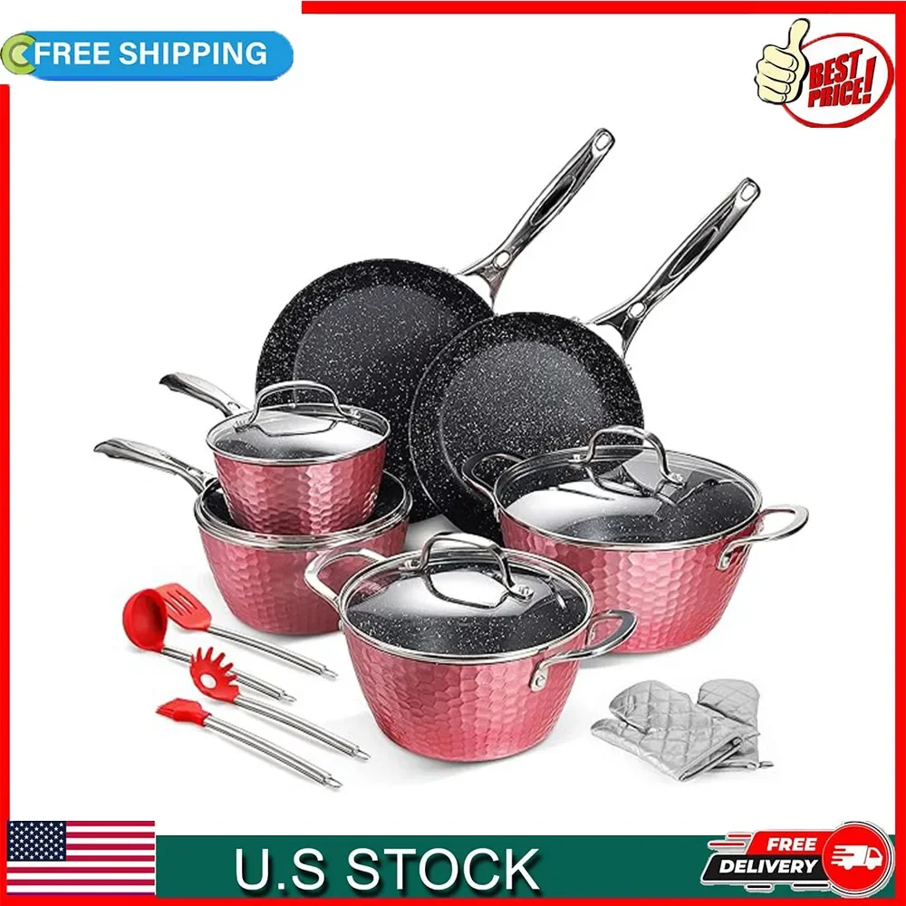 FRUITEAM Hammered Cookware 16-Piece Home Kitchen Ware Pots Pan Set with Non-stick Coating, Aluminum Induction Cooking Pots
FRUITEAM Hammered Cookware 16-Piece Home Kitchen Ware Pots Pan Set with Non-stick Coating, Aluminum Induction Cooking Pots