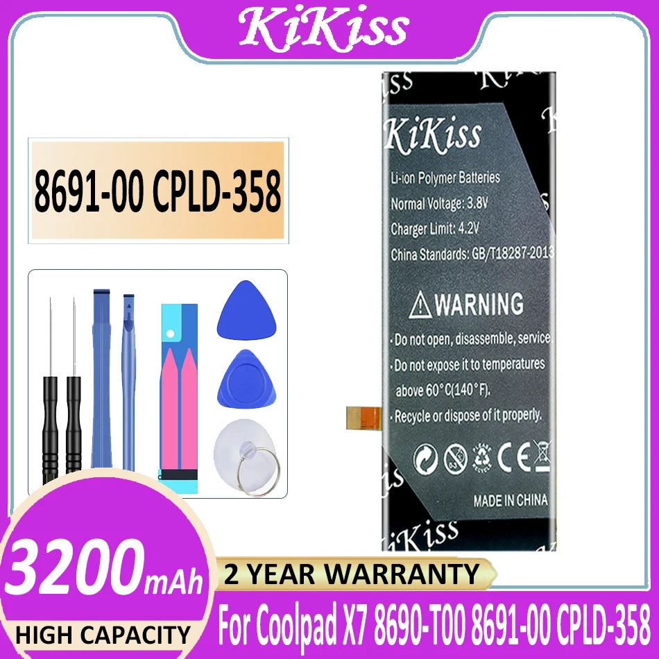 

Original KiKiss Battery 869100 CPLD358 CPLD 358 CPLD-358 3200mAh for Coolpad X7 X 7 8691-00 8690-T00 Batteries