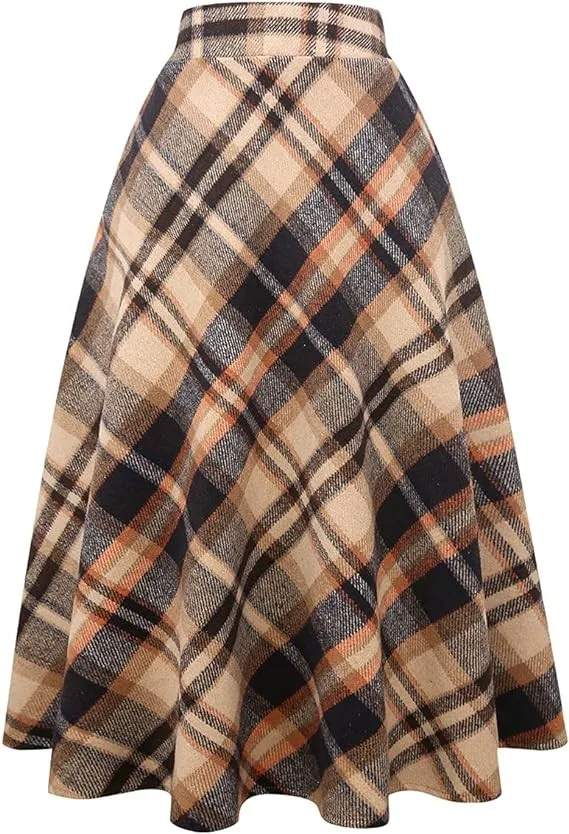 Womens Plaid Wool Skirts Elastic Waist A-line Pleated Tartan Long Skirts Autumn Winter Ankle-length Skirts For Ladies
Womens Plaid Wool Skirts Elastic Waist A-line Pleated Tartan Long Skirts Autumn Winter Ankle-length Skirts For Ladies