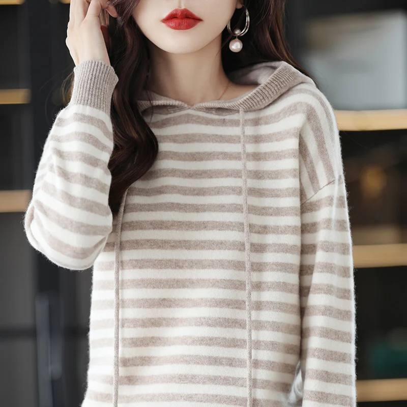 Casual Striped Drop-Shoulder Sleeve Cardigan Women's Hooded Loose Lazy Knit Bottoming Top Hooded Sweater Women's Underwear
Casual Striped Drop-Shoulder Sleeve Cardigan Women's Hooded Loose Lazy Knit Bottoming Top Hooded Sweater Women's Underwear