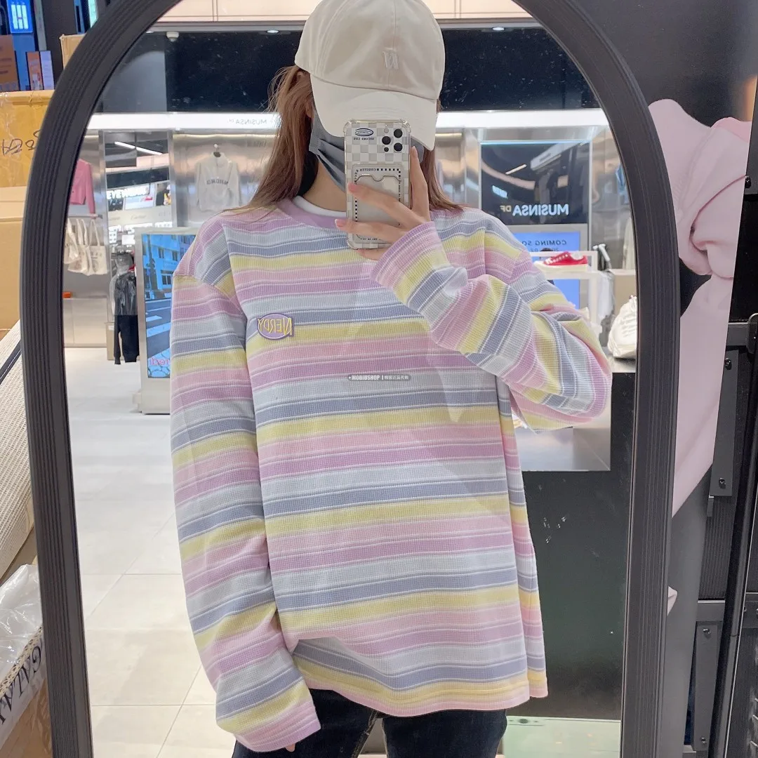 Korea NERDY Macaron Rainbow Stripe Loose Long Sleeve T-shirt For Women T Shirts Printing Dog Dachshund Top Tee
Korea NERDY Macaron Rainbow Stripe Loose Long Sleeve T-shirt For Women T Shirts Printing Dog Dachshund Top Tee