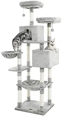 Cat Tree, 75inch Cat Tower Multi Level Condo with Large Hammocks, Scratching Posts,Plush Perches Cat Activity Center Light Gray
Cat Tree, 75inch Cat Tower Multi Level Condo with Large Hammocks, Scratching Posts,Plush Perches Cat Activity Center Light Gray
