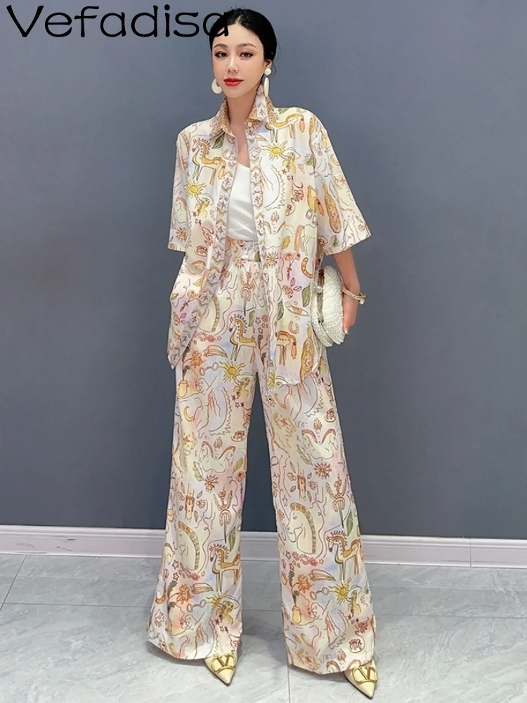 Vefadisa 2023 Summer Women POLO Collar Shirt Casual Straight Leg Pants Print Flower Two Piece Set Personalized Girl Sets ZY1658
Vefadisa 2023 Summer Women POLO Collar Shirt Casual Straight Leg Pants Print Flower Two Piece Set Personalized Girl Sets ZY1658