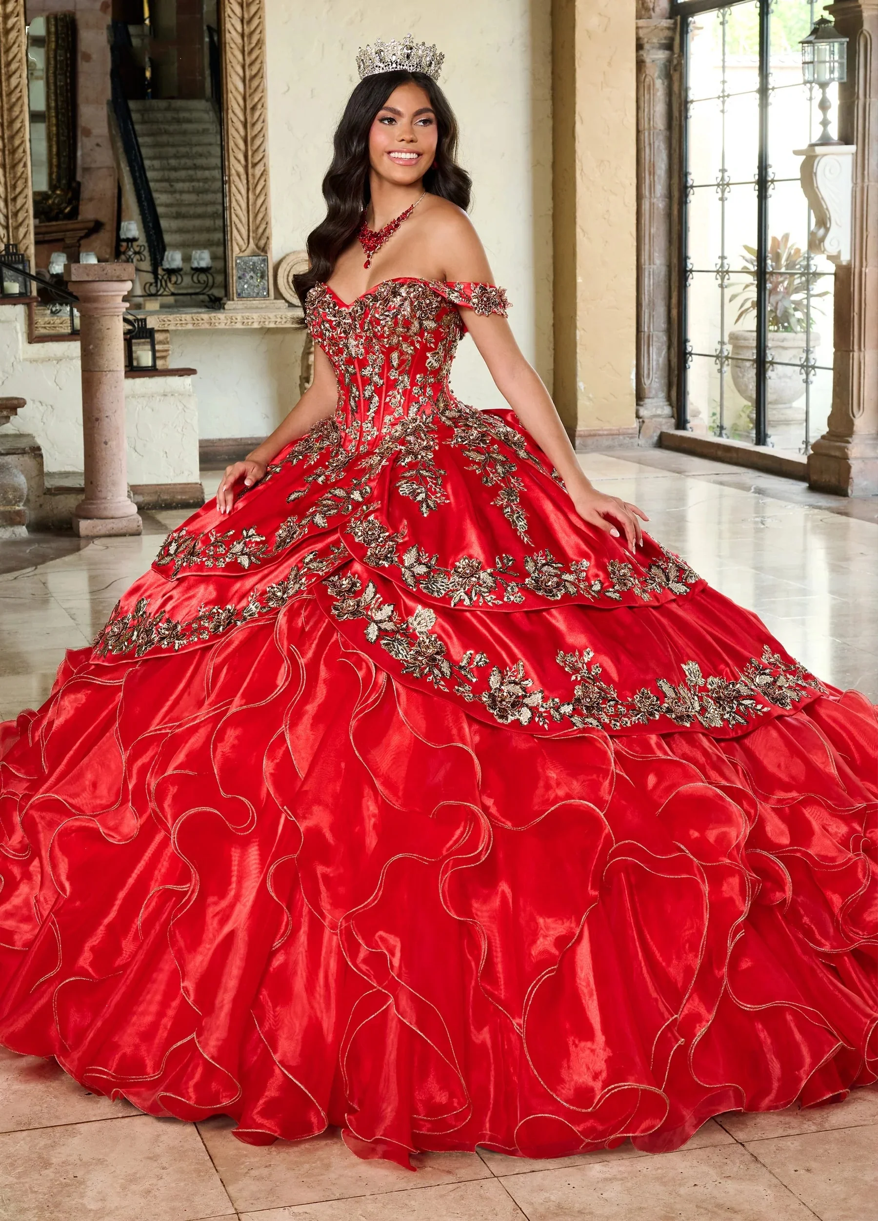Красное платье Quinceanera мексиканское пончо 2025 платья с цветочной вышивкой для дня