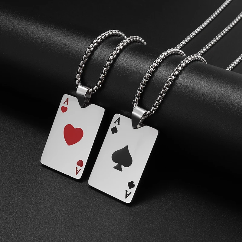 Creative Fashion Playing Cards Ace of Spades Hearts Stainless Steel Pendant Necklace for Men Charm Lucky Amulet Jewelry
Creative Fashion Playing Cards Ace of Spades Hearts Stainless Steel Pendant Necklace for Men Charm Lucky Amulet Jewelry