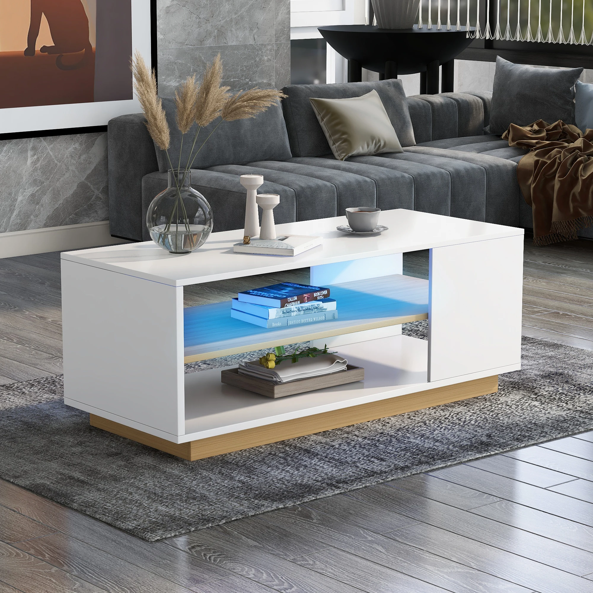 100*50*46cm Modern LED Light Coffee Table with Open Shelves Multifunctional Side Table for Living Room Home Office Furniture
100*50*46cm Modern LED Light Coffee Table with Open Shelves Multifunctional Side Table for Living Room Home Office Furniture