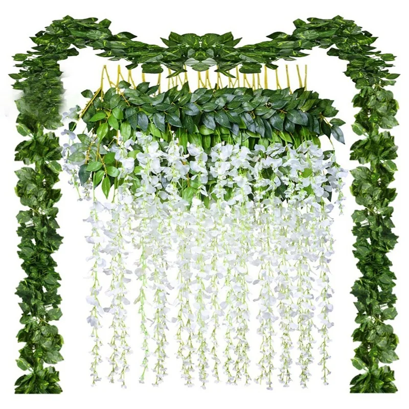 

Artificial Fake Wisteria Vine Rattan Hanging Garland Flowers String,Ivy Leaf Foliage for Home Garden Wedding Wall Decor