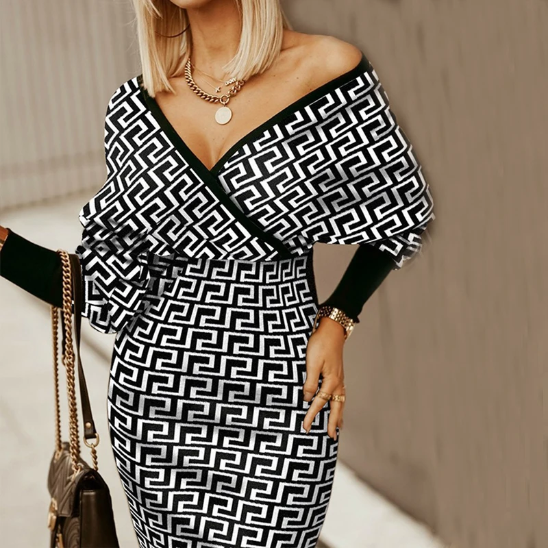 Women Autumn Elegant Midi Dresses Casual Slim V Neck Long Sleeve Backless Plaid Print Knitted Dress Woman Fashion Party Vestidos
Women Autumn Elegant Midi Dresses Casual Slim V Neck Long Sleeve Backless Plaid Print Knitted Dress Woman Fashion Party Vestidos