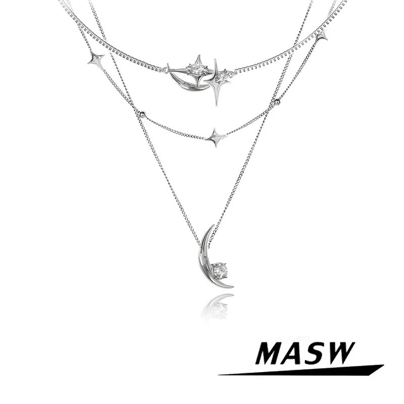MASW Original Design Three Layer High Quality Copper Thick Silver Plated Star Moon Pendant Necklace For Women Jewelry Popular
MASW Original Design Three Layer High Quality Copper Thick Silver Plated Star Moon Pendant Necklace For Women Jewelry Popular