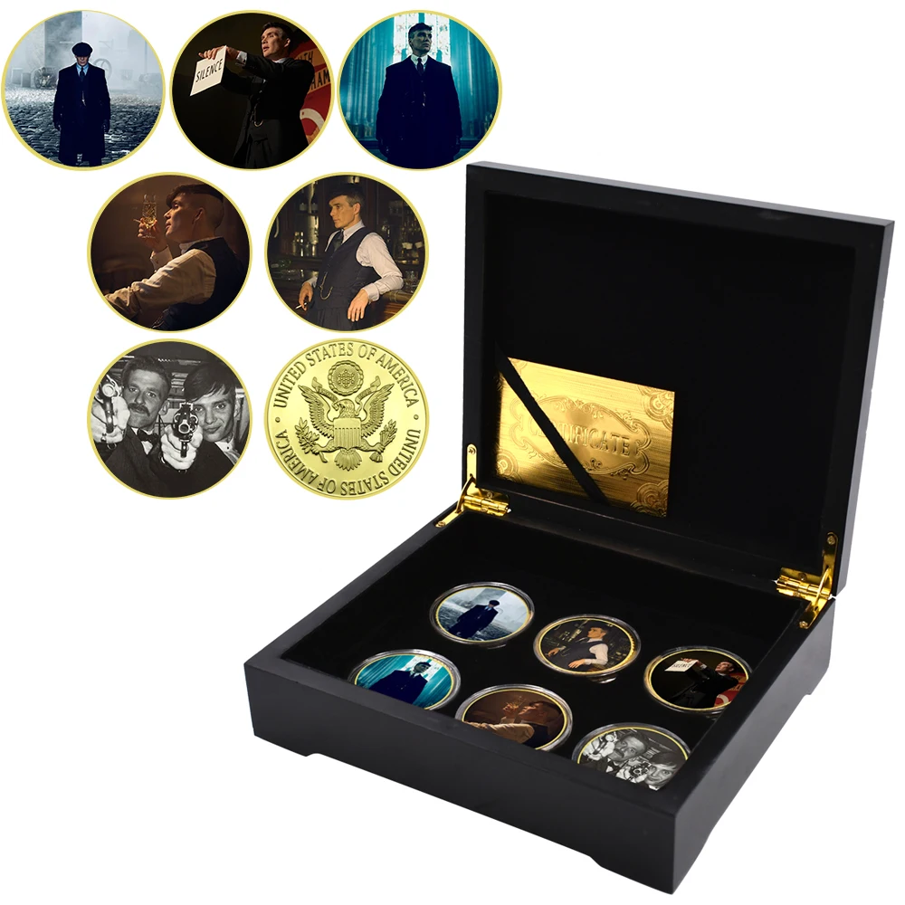 6pcs/box Collection Gifts Classic British TV Series Peaky Blinders Gold Plated Metal Coins with Box Crafts Home Decoration
6pcs/box Collection Gifts Classic British TV Series Peaky Blinders Gold Plated Metal Coins with Box Crafts Home Decoration