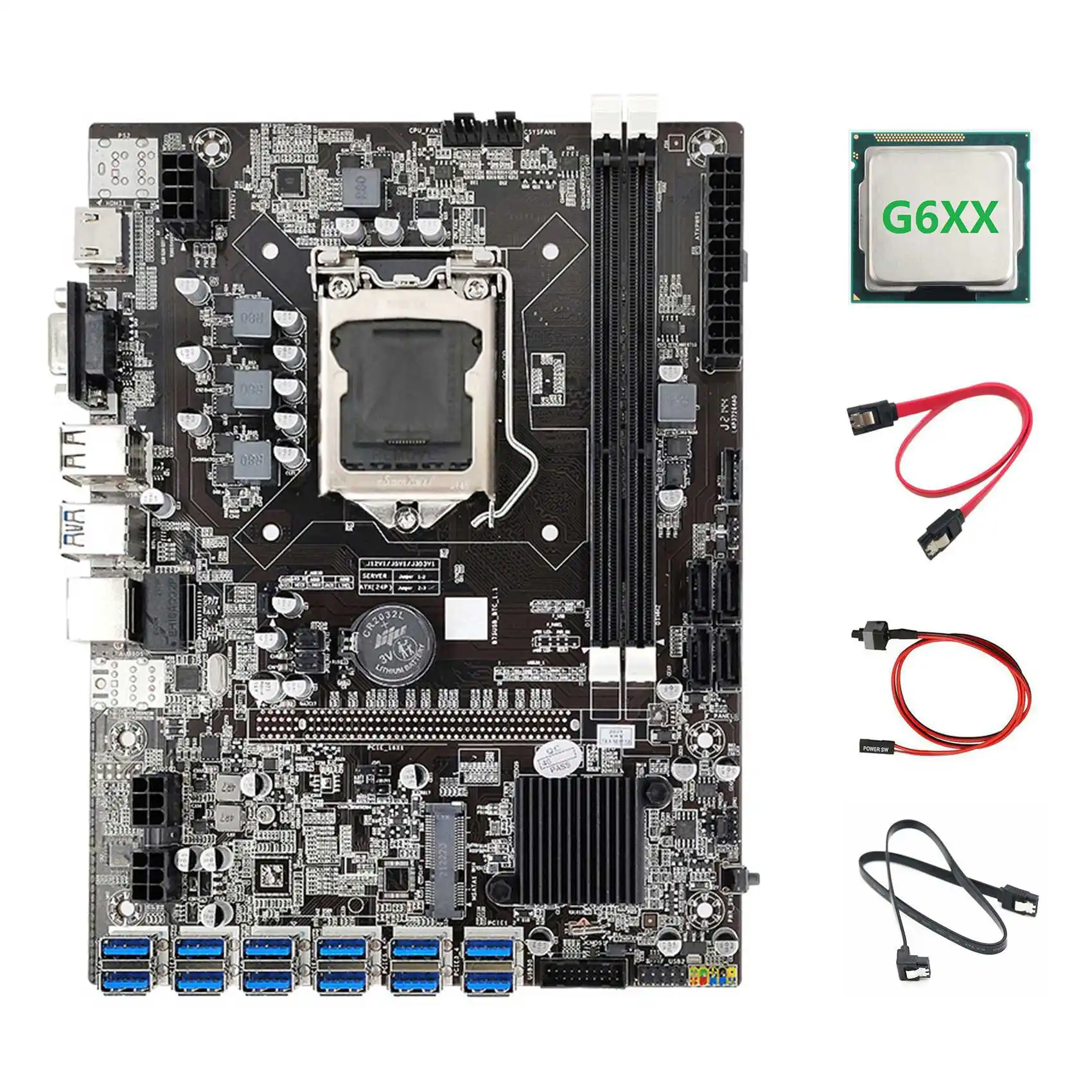 Материнская плата B75 12USB BTC для майнинга + процессор G6XX + кабель XSATA 2 + кабель переключения 12 PCIE на USB 3,0 B75, материнская плата для майнинга USB ETH
Материнская плата B75 12USB BTC для майнинга + процессор G6XX + кабель XSATA 2 + кабель переключения 12 PCIE на USB 3,0 B75, материнская плата для майнинга USB ETH