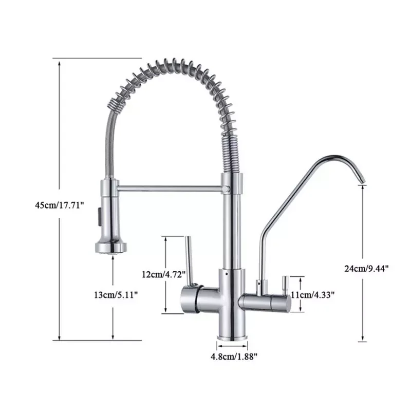Chrome Filter Kitchen Faucet Dual Handle Purified Hot Cold Sink Tap 360 Free Rotation Spray Stream Spout Spring Faucet
Chrome Filter Kitchen Faucet Dual Handle Purified Hot Cold Sink Tap 360 Free Rotation Spray Stream Spout Spring Faucet