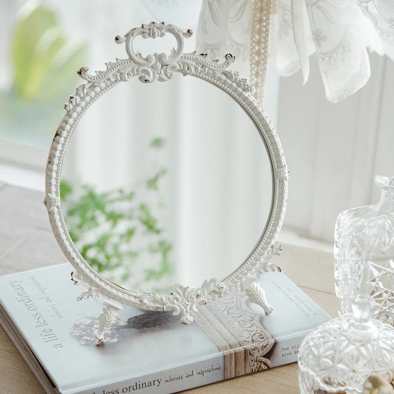 French Desktop Mirror Desktop Retro White Dresser Makeup Mirror Women's Bathroom Vanity Mirrors Home Decoration Accessories
French Desktop Mirror Desktop Retro White Dresser Makeup Mirror Women's Bathroom Vanity Mirrors Home Decoration Accessories
