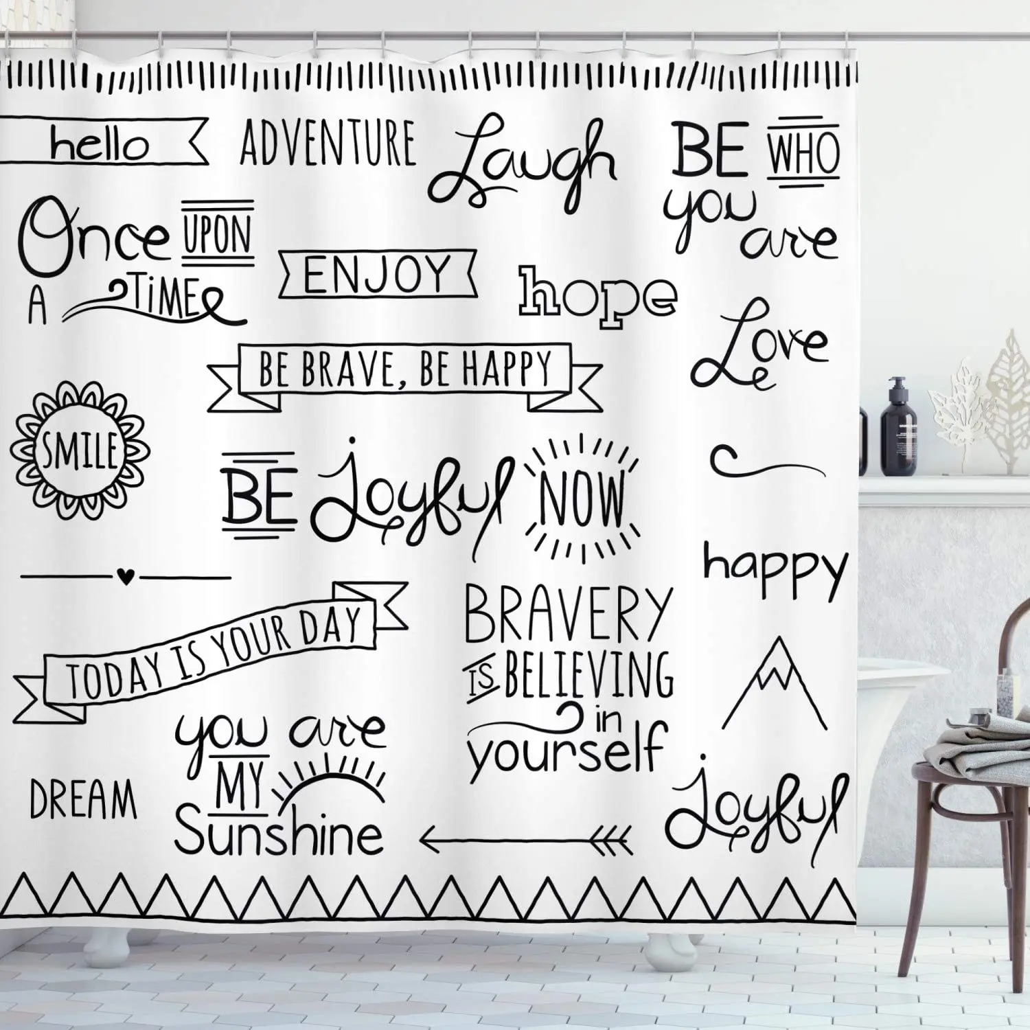 Black White Shower Curtains Various Words Happiness Self Value Uplifting Phrases Polyester Fabric Bathroom Decor Set with Hooks
Black White Shower Curtains Various Words Happiness Self Value Uplifting Phrases Polyester Fabric Bathroom Decor Set with Hooks