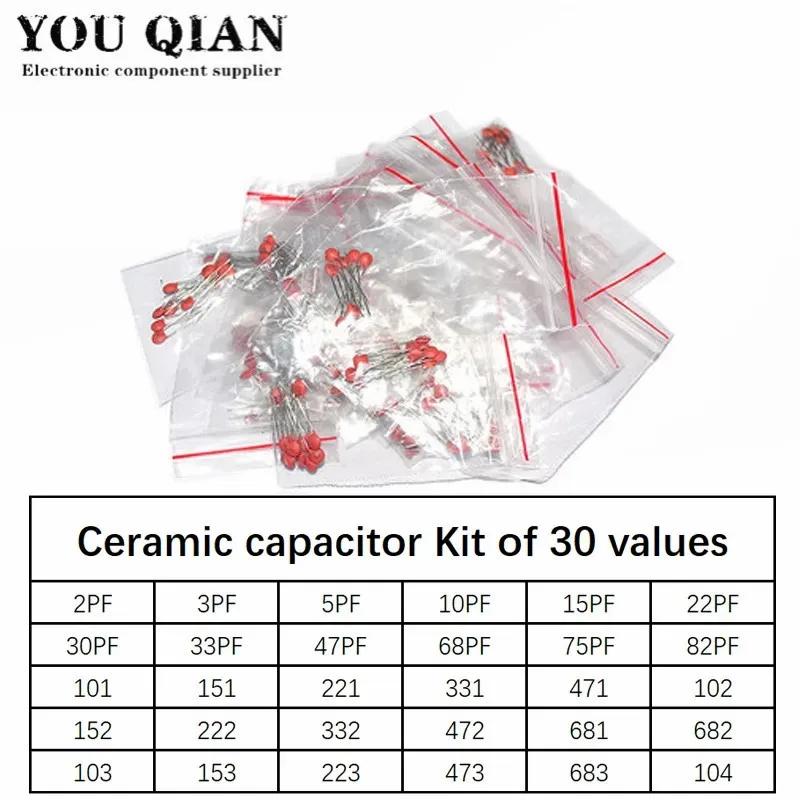 300pcs 30value 50V Ceramic Capacitor Assorted kit Assortment Set 30value*10pcs=300pcs
300pcs 30value 50V Ceramic Capacitor Assorted kit Assortment Set 30value*10pcs=300pcs