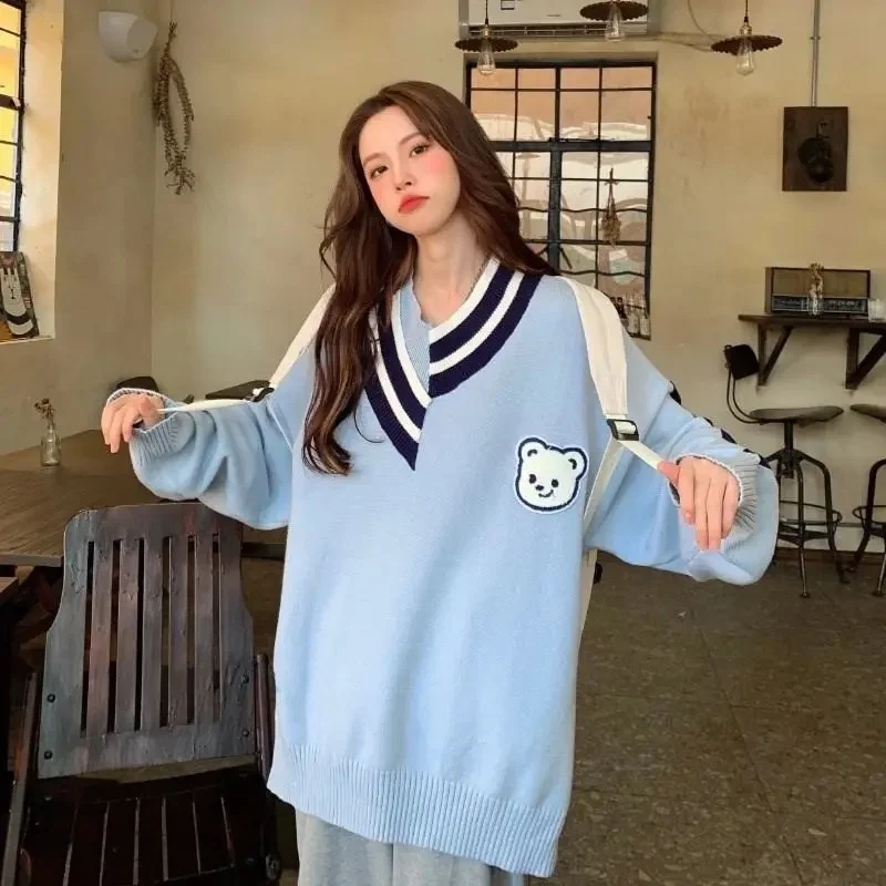 V-neck Stitching Women Sweetshirt Student Korean Fashion Loose Long Sleeve Knitted Sweater Vest Couple Outfit Sudaderas Vetement
V-neck Stitching Women Sweetshirt Student Korean Fashion Loose Long Sleeve Knitted Sweater Vest Couple Outfit Sudaderas Vetement