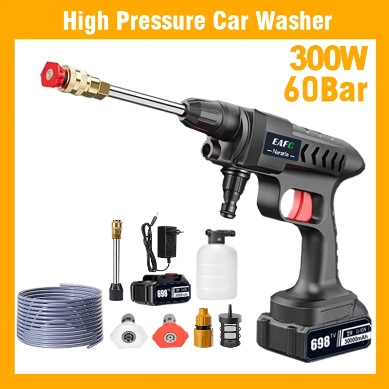 300W 60Bar Wireless High Pressure Car Wash Washer Gun 30000mAh Foam Generator Water Gun Spray Cleaner Car Washing Machine
300W 60Bar Wireless High Pressure Car Wash Washer Gun 30000mAh Foam Generator Water Gun Spray Cleaner Car Washing Machine