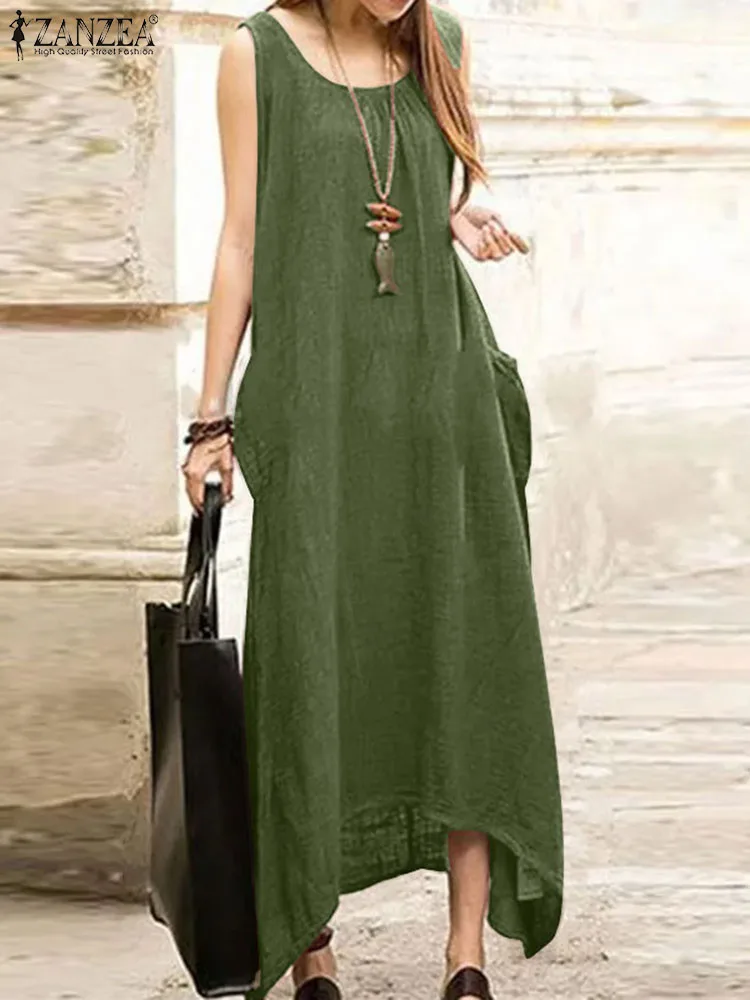 

ZANZEA Women Causal O Neck Sleeveless Tank Dress Robe Summer Holiday Oversize Sundress Robe Femme Vestidos Fashion Loose Dresses