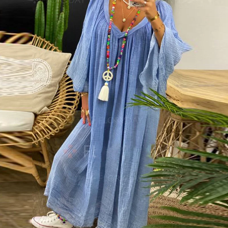 Vintage Cotton Linen Solid Long Dress Women Elegant Deep V-neck Loose Party Dress Fashion Pleated Long Sleeve Simple Maxi Dress
Vintage Cotton Linen Solid Long Dress Women Elegant Deep V-neck Loose Party Dress Fashion Pleated Long Sleeve Simple Maxi Dress