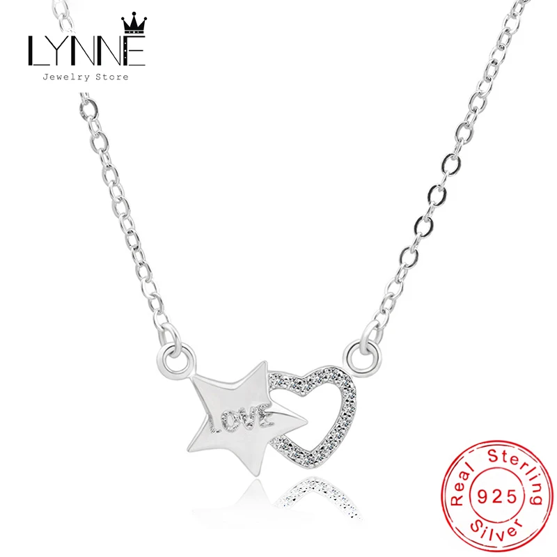 

New Fashion 925 Sterling Silver Star&Heart Zircon Pendant Necklace Elegant Rhinestone Clavicle Chain Women Jewelry Birthday Gift