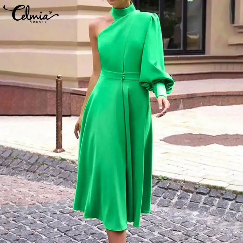 Celmia Women One-shoulder Satin Midi Dress Waisted Elegant Long Puff Sleeve High Collar Robes 2022 Fashion Streetwear Vestiods
Celmia Women One-shoulder Satin Midi Dress Waisted Elegant Long Puff Sleeve High Collar Robes 2022 Fashion Streetwear Vestiods