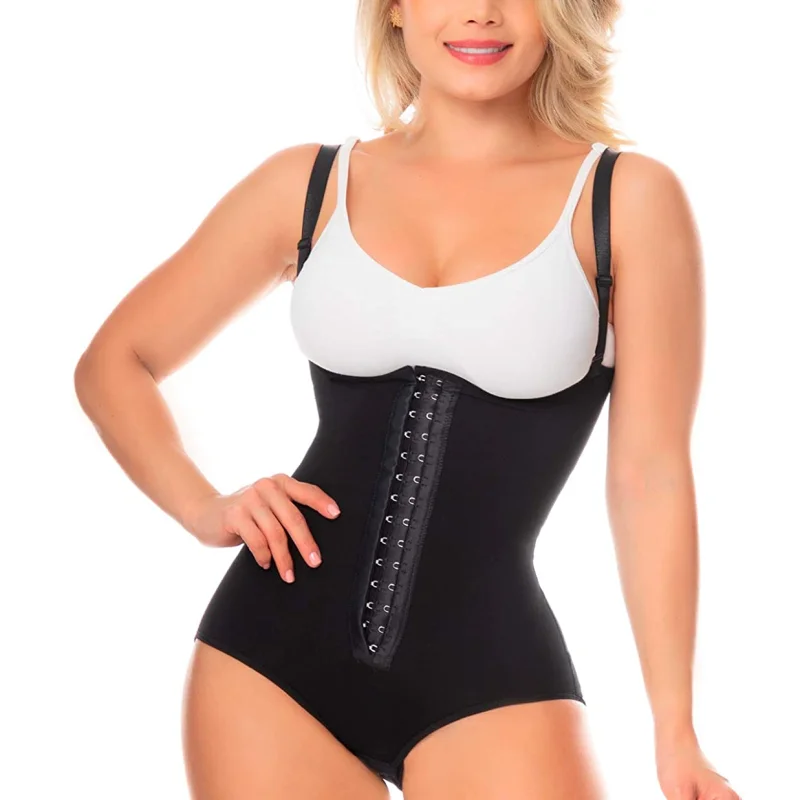 

Girdle With 2 Line Hooks Free Breasts Perineal Opening Crotch One-Piece Off-Shoulder Tights Front Zipper