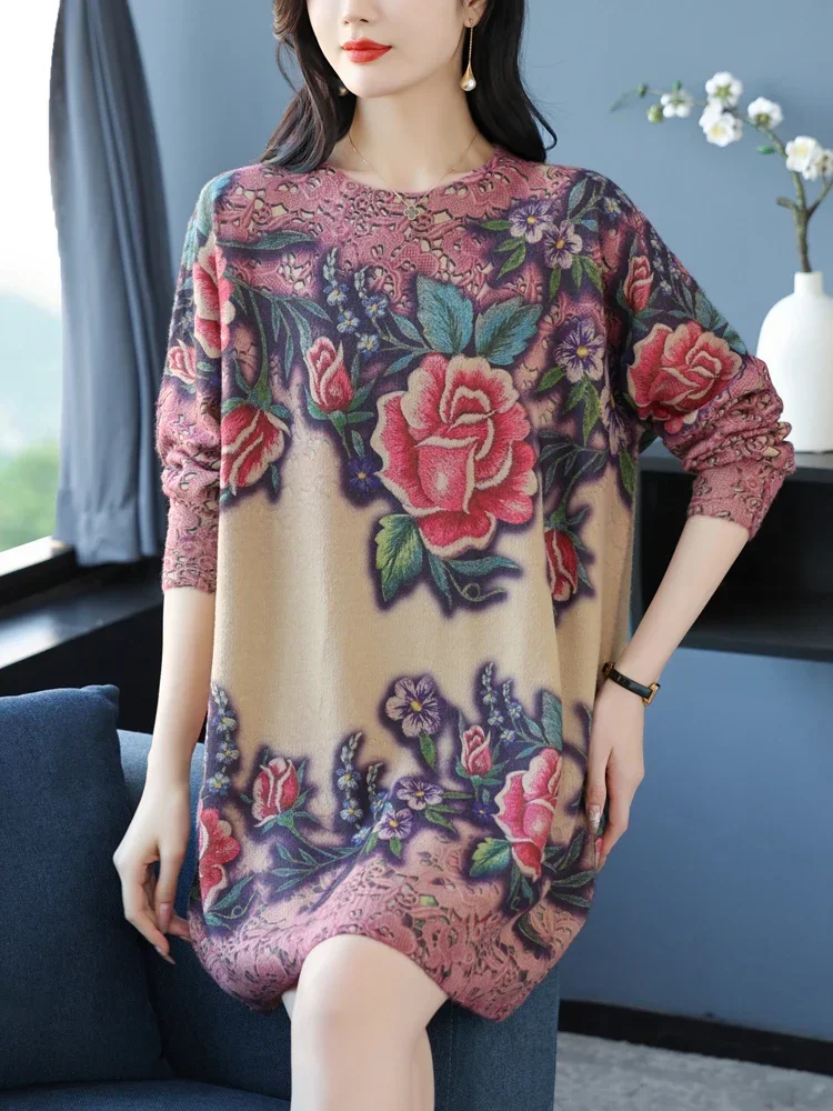 Floral Print Sweaters Dress Autumn Winter Casual Tops Pullovers Knitwear Jumper Pull Elasticity Thick Warm Long Sweater Women
Floral Print Sweaters Dress Autumn Winter Casual Tops Pullovers Knitwear Jumper Pull Elasticity Thick Warm Long Sweater Women